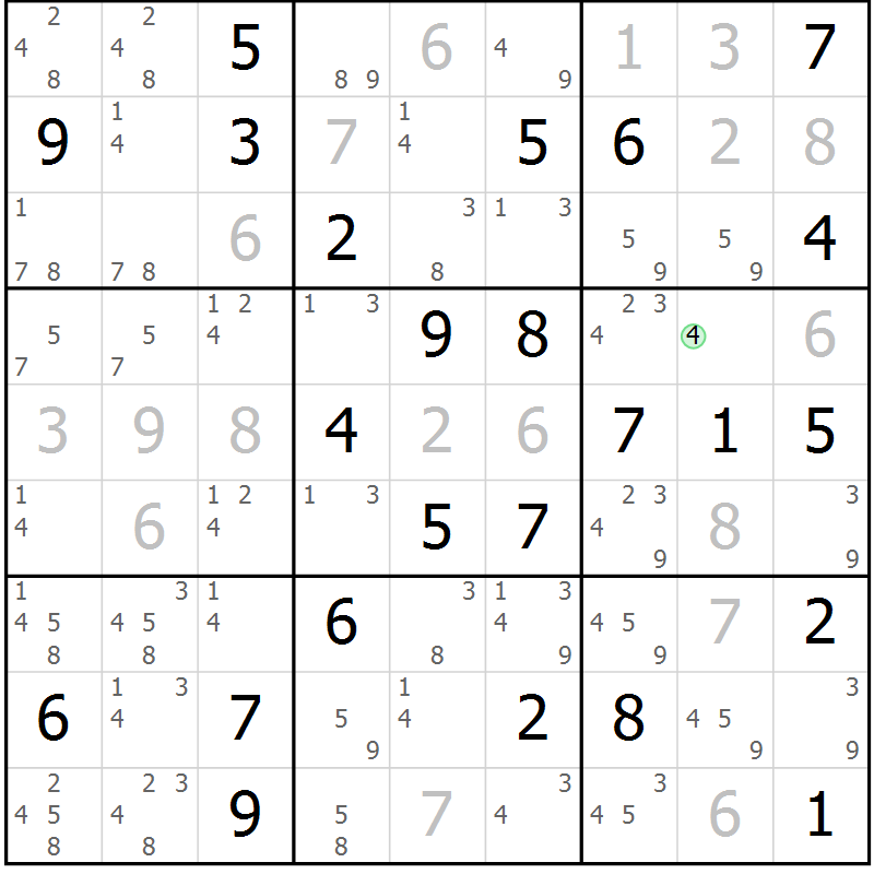 Position des candidats pour la solution de la Gr 78 page 81 du magazine de sudoku Maestro n° 094