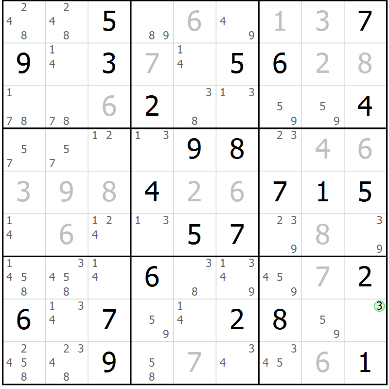 Position des candidats pour la solution de la Gr 78 page 81 du magazine de sudoku Maestro n° 094