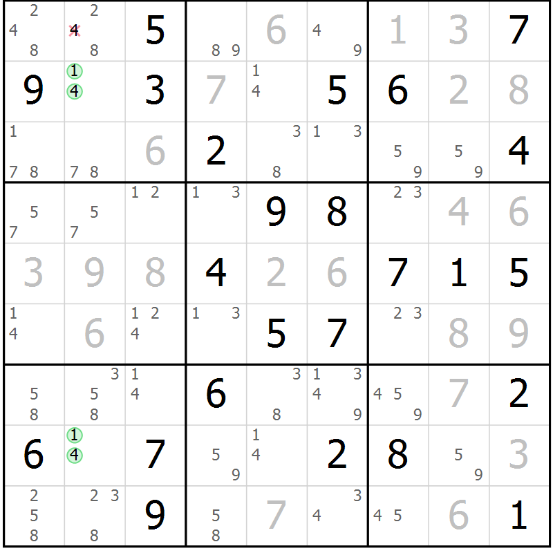 Position des candidats pour la solution de la Gr 78 page 81 du magazine de sudoku Maestro n° 094