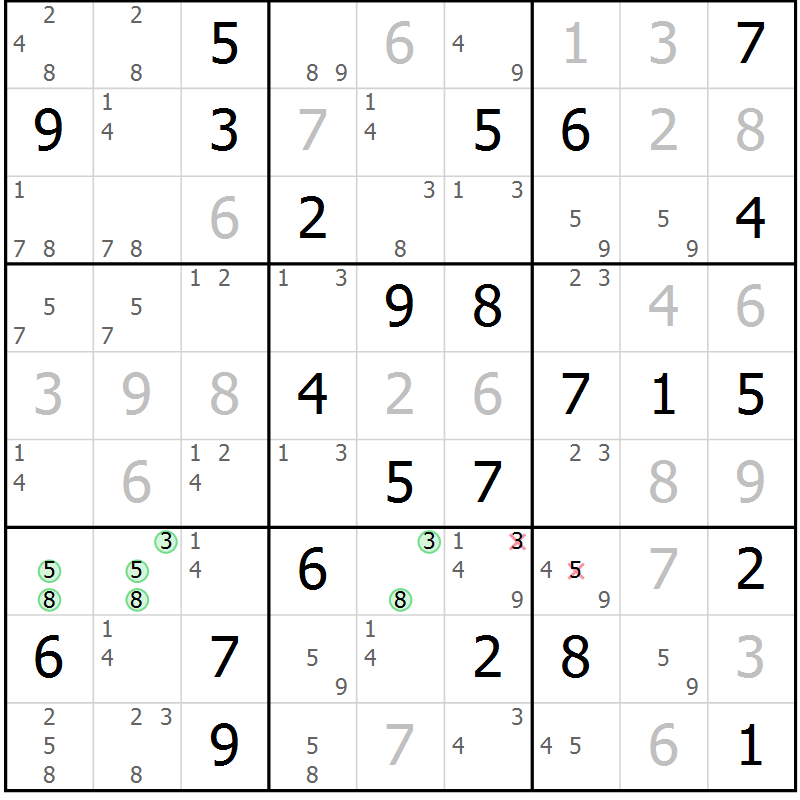Position des candidats pour la solution de la Gr 78 page 81 du magazine de sudoku Maestro n° 094