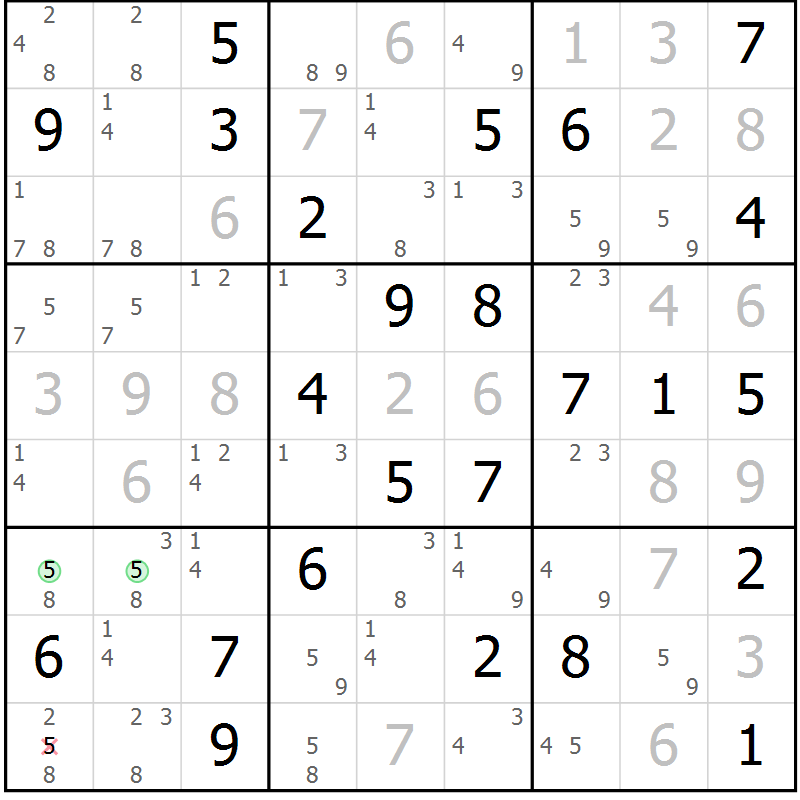 Position des candidats pour la solution de la Gr 78 page 81 du magazine de sudoku Maestro n° 094