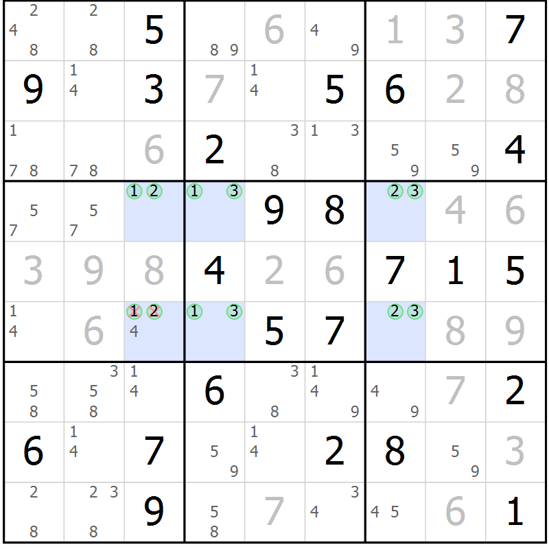 Position des candidats pour la solution de la Gr 78 page 81 du magazine de sudoku Maestro n° 094