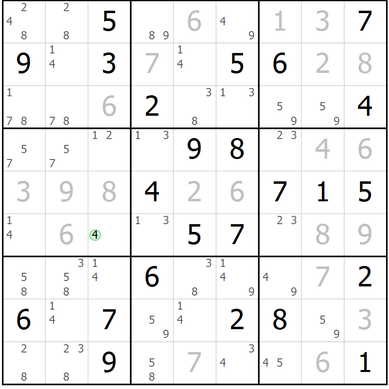 Position des candidats pour la solution de la Gr 78 page 81 du magazine de sudoku Maestro n° 094