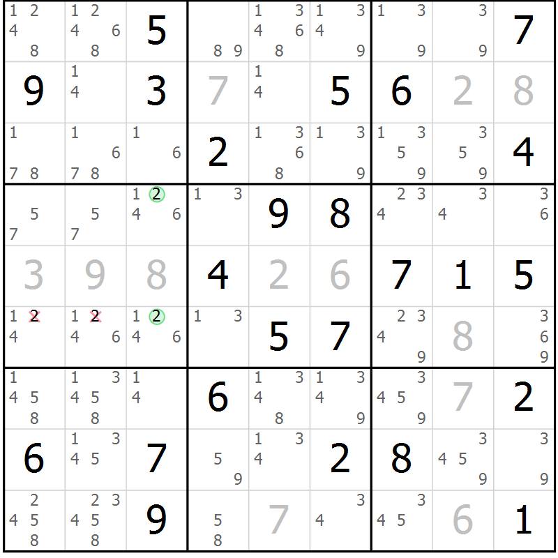 Position des candidats pour la solution de la Gr 78 page 81 du magazine de sudoku Maestro n° 094