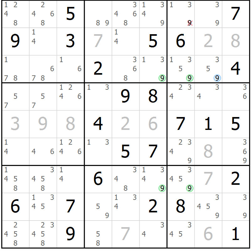 Position des candidats pour la solution de la Gr 78 page 81 du magazine de sudoku Maestro n° 094