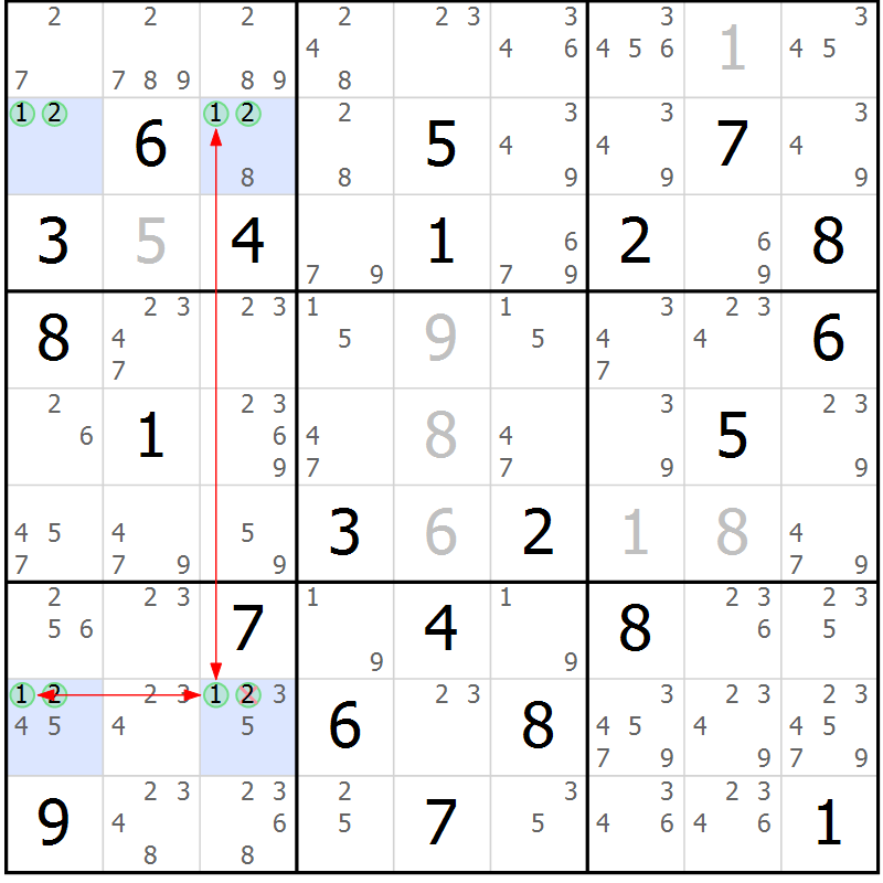 Position des candidats pour la solution de la Gr 79 page 82 du magazine de sudoku Maestro n° 094