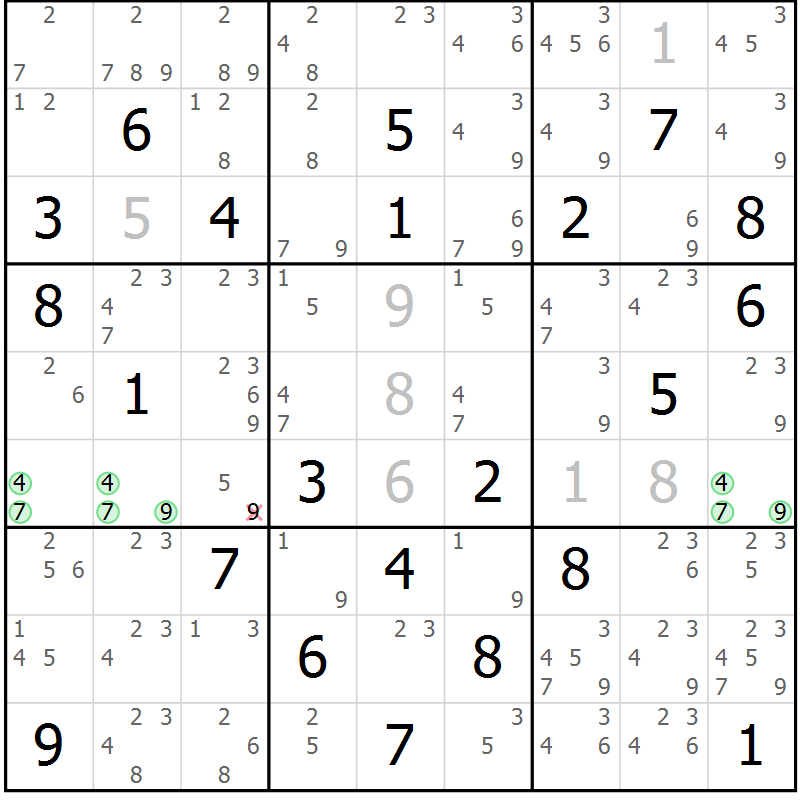Position des candidats pour la solution de la Gr 79 page 82 du magazine de sudoku Maestro n° 094