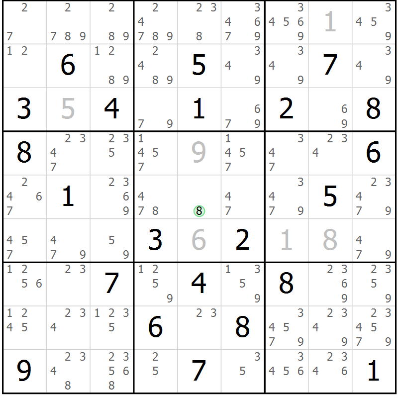 Position des candidats pour la solution de la Gr 79 page 82 du magazine de sudoku Maestro n° 094