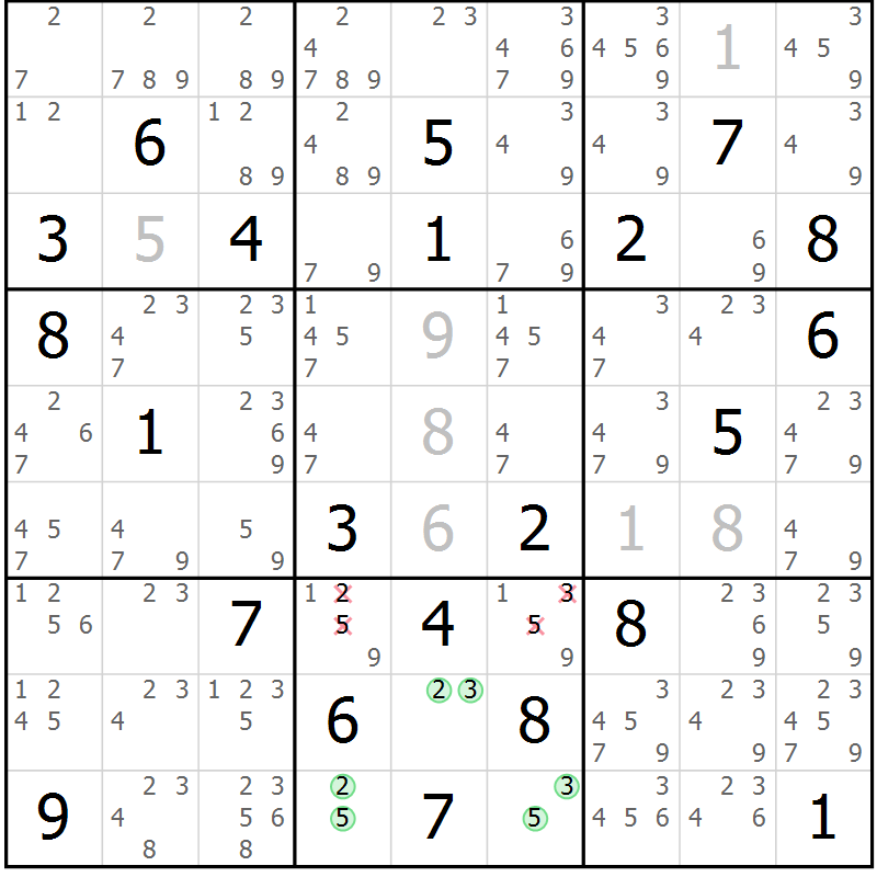 Position des candidats pour la solution de la Gr 79 page 82 du magazine de sudoku Maestro n° 094