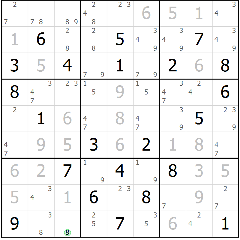 Position des candidats pour la solution de la Gr 79 page 82 du magazine de sudoku Maestro n° 094