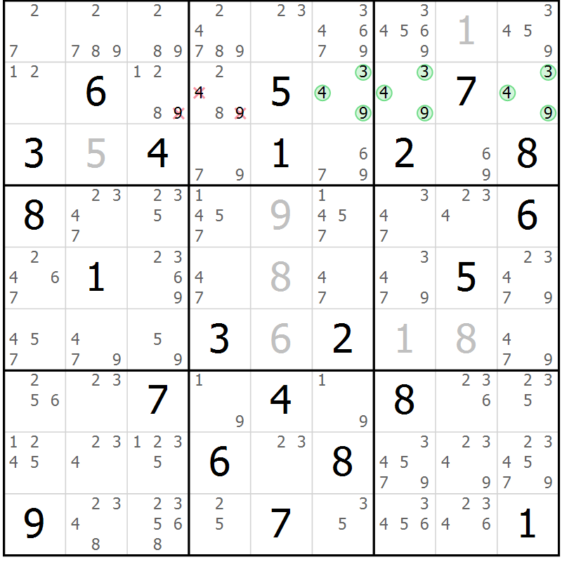 Position des candidats pour la solution de la Gr 79 page 82 du magazine de sudoku Maestro n° 094