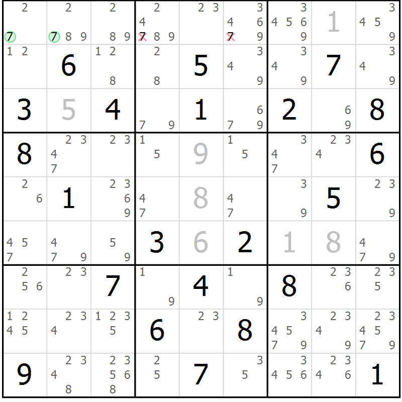 Position des candidats pour la solution de la Gr 79 page 82 du magazine de sudoku Maestro n° 094