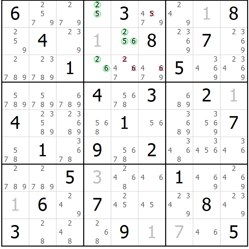 Position des candidats pour la solution de la Gr 8 page 11 du magazine de sudoku Maestro n° 094