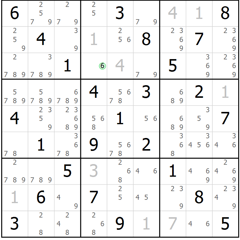 Position des candidats pour la solution de la Gr 8 page 11 du magazine de sudoku Maestro n° 094