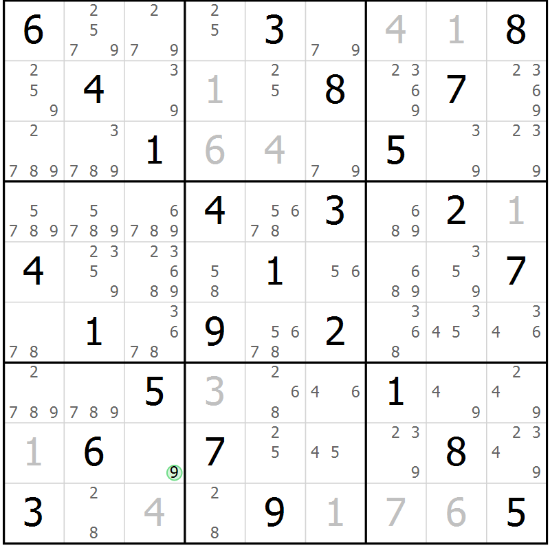 Position des candidats pour la solution de la Gr 8 page 11 du magazine de sudoku Maestro n° 094