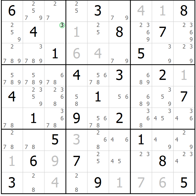 Position des candidats pour la solution de la Gr 8 page 11 du magazine de sudoku Maestro n° 094
