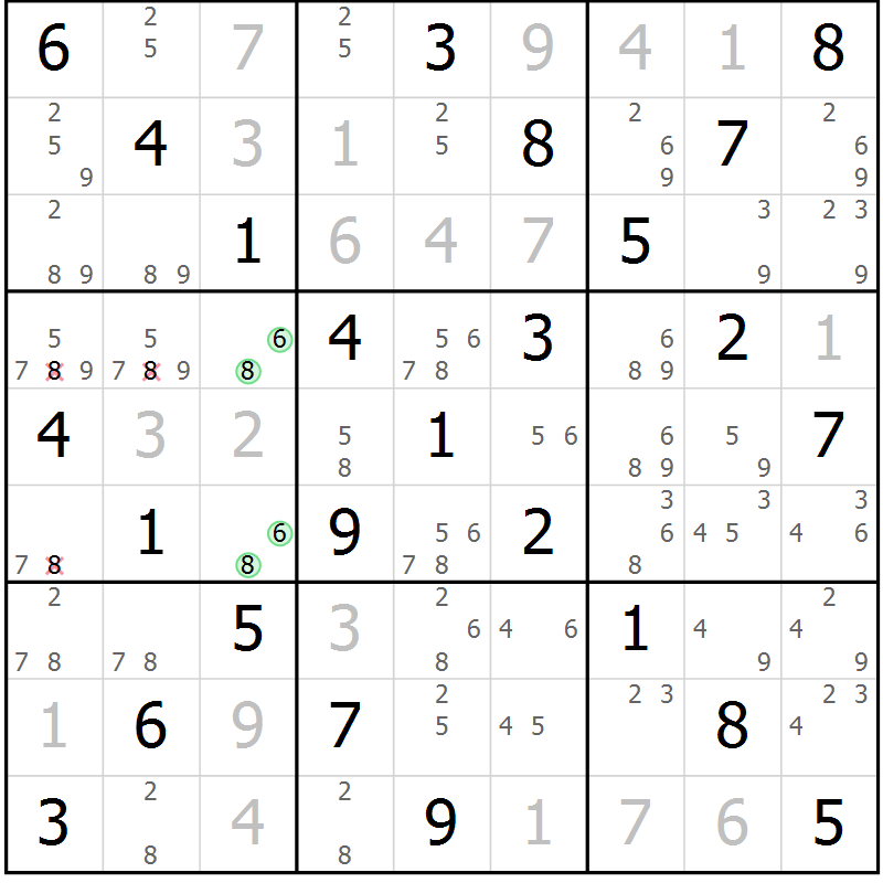 Position des candidats pour la solution de la Gr 8 page 11 du magazine de sudoku Maestro n° 094