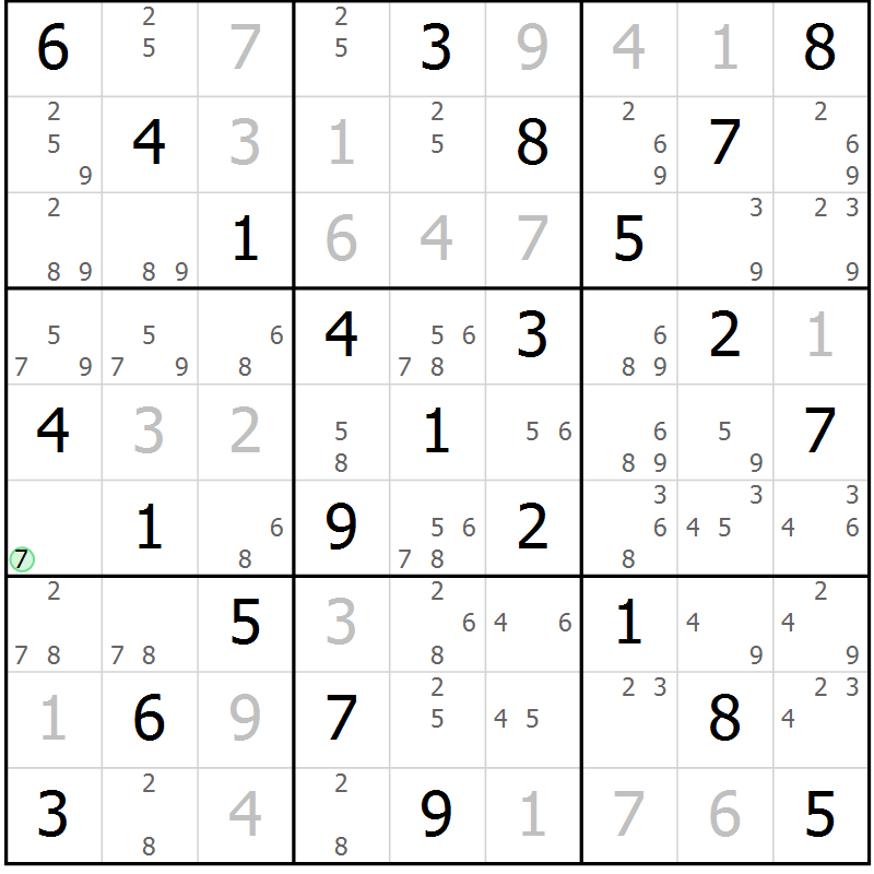 Position des candidats pour la solution de la Gr 8 page 11 du magazine de sudoku Maestro n° 094