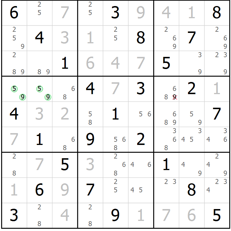 Position des candidats pour la solution de la Gr 8 page 11 du magazine de sudoku Maestro n° 094