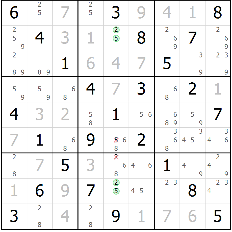 Position des candidats pour la solution de la Gr 8 page 11 du magazine de sudoku Maestro n° 094