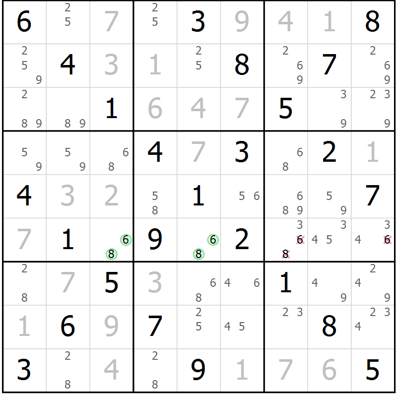 Position des candidats pour la solution de la Gr 8 page 11 du magazine de sudoku Maestro n° 094