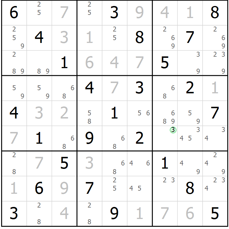 Position des candidats pour la solution de la Gr 8 page 11 du magazine de sudoku Maestro n° 094