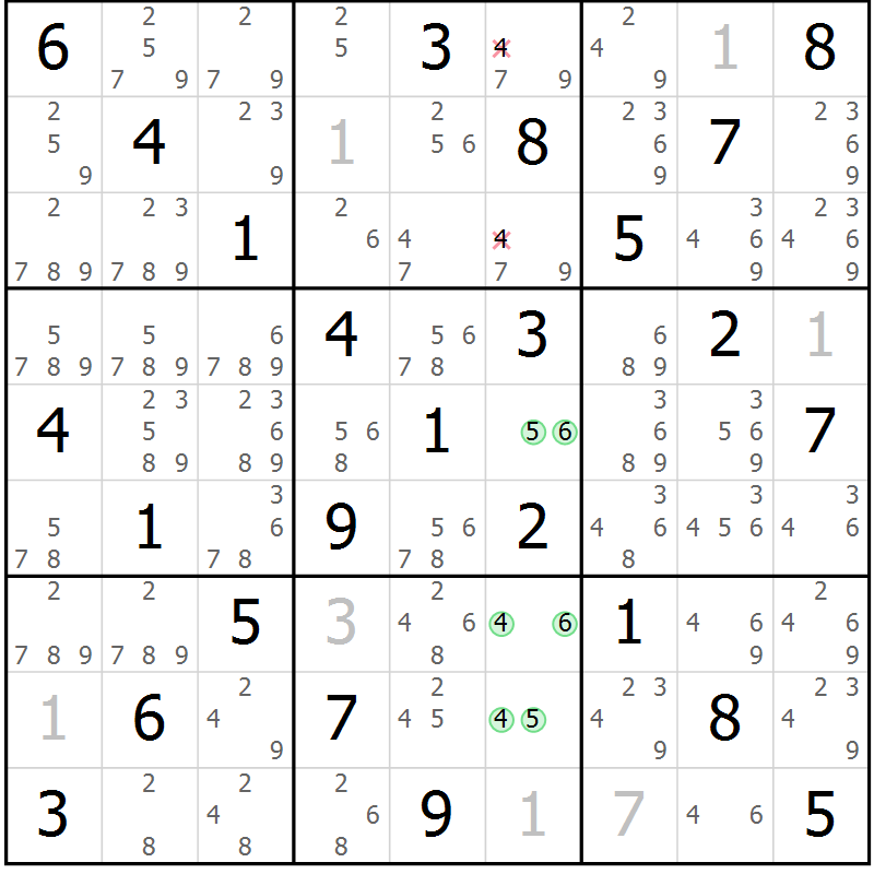 Position des candidats pour la solution de la Gr 8 page 11 du magazine de sudoku Maestro n° 094