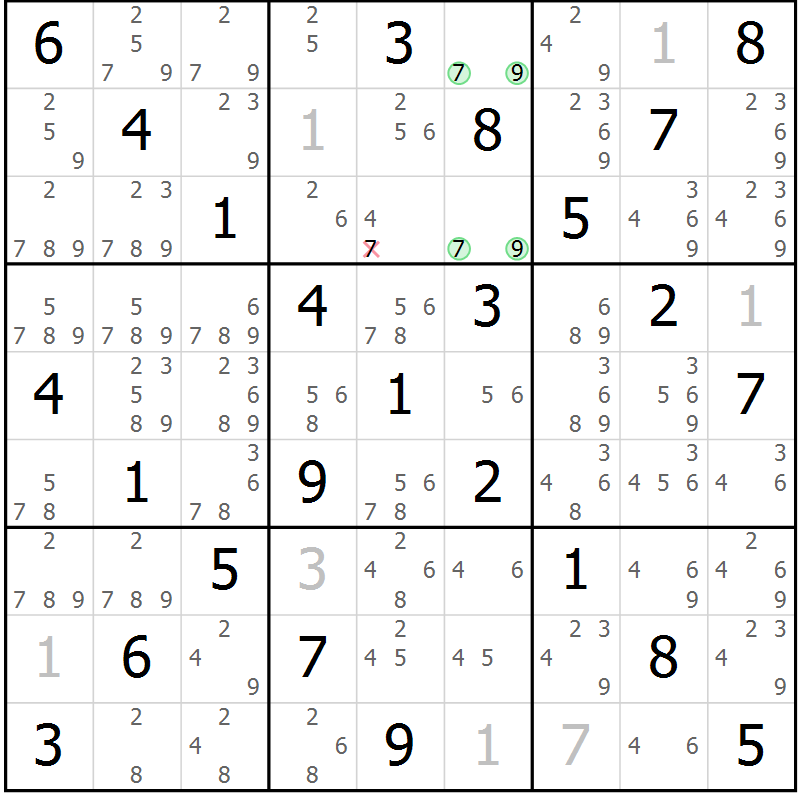 Position des candidats pour la solution de la Gr 8 page 11 du magazine de sudoku Maestro n° 094