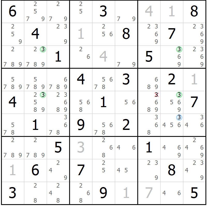 Position des candidats pour la solution de la Gr 8 page 11 du magazine de sudoku Maestro n° 094