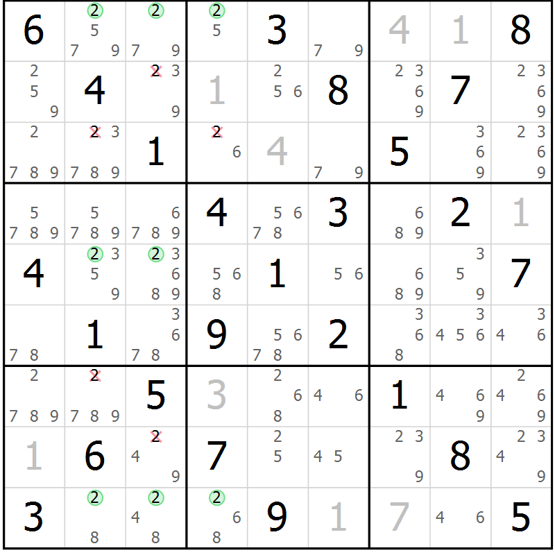 Position des candidats pour la solution de la Gr 8 page 11 du magazine de sudoku Maestro n° 094
