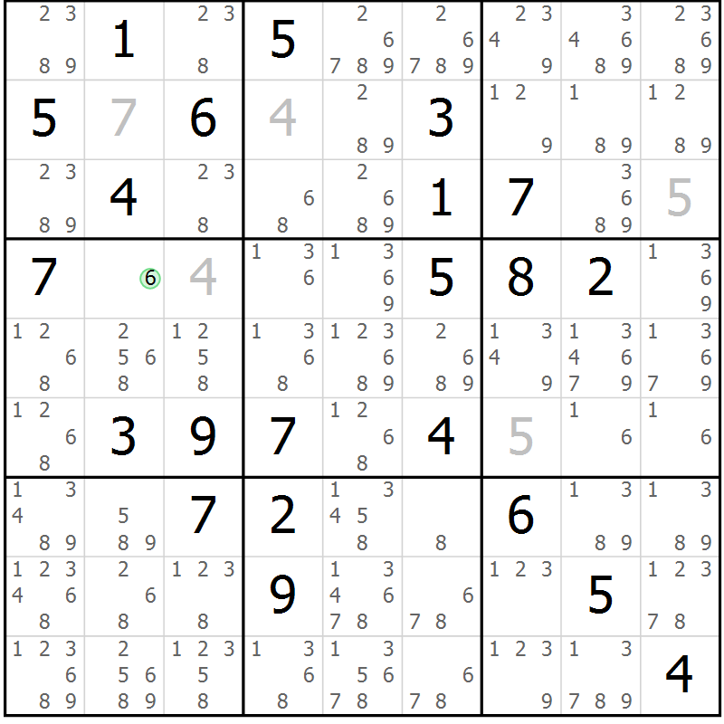 Position des candidats pour la solution de la Gr 80 page 83 du magazine de sudoku Maestro n° 094