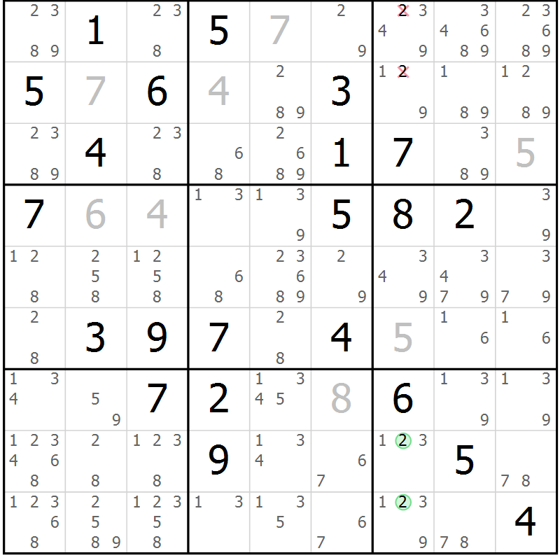 Position des candidats pour la solution de la Gr 80 page 83 du magazine de sudoku Maestro n° 094