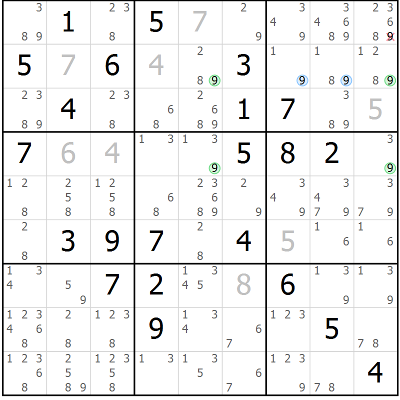 Position des candidats pour la solution de la Gr 80 page 83 du magazine de sudoku Maestro n° 094