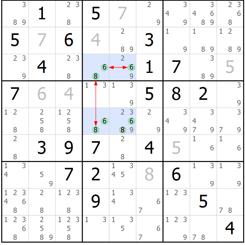 Position des candidats pour la solution de la Gr 80 page 83 du magazine de sudoku Maestro n° 094