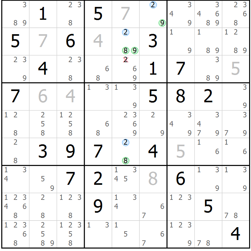 Position des candidats pour la solution de la Gr 80 page 83 du magazine de sudoku Maestro n° 094