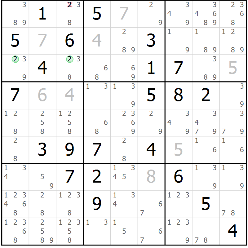 Position des candidats pour la solution de la Gr 80 page 83 du magazine de sudoku Maestro n° 094