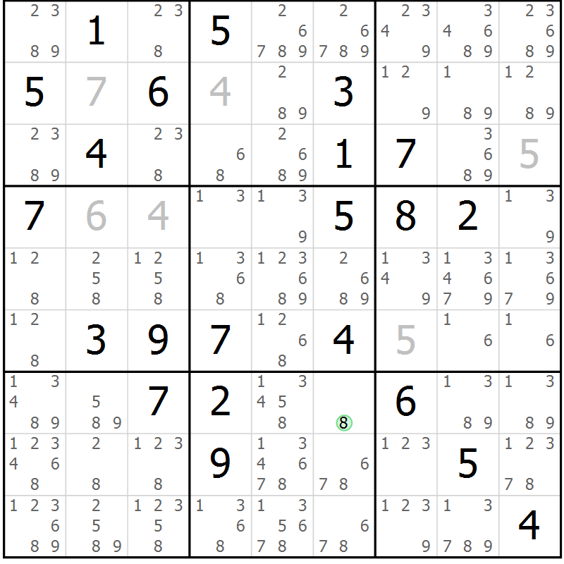 Position des candidats pour la solution de la Gr 80 page 83 du magazine de sudoku Maestro n° 094