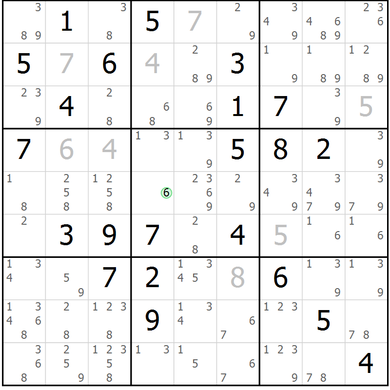 Position des candidats pour la solution de la Gr 80 page 83 du magazine de sudoku Maestro n° 094