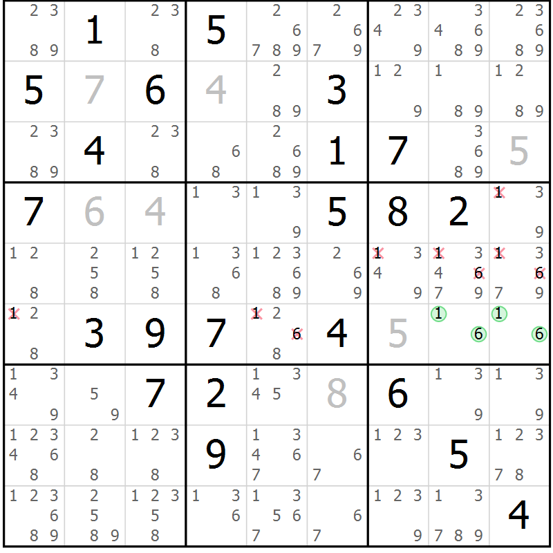 Position des candidats pour la solution de la Gr 80 page 83 du magazine de sudoku Maestro n° 094