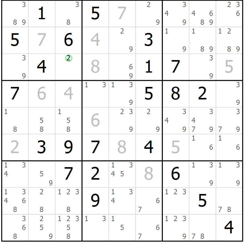 Position des candidats pour la solution de la Gr 80 page 83 du magazine de sudoku Maestro n° 094