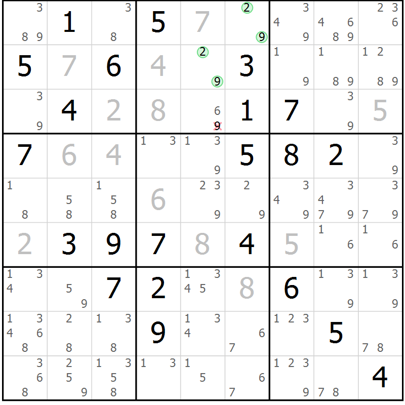 Position des candidats pour la solution de la Gr 80 page 83 du magazine de sudoku Maestro n° 094