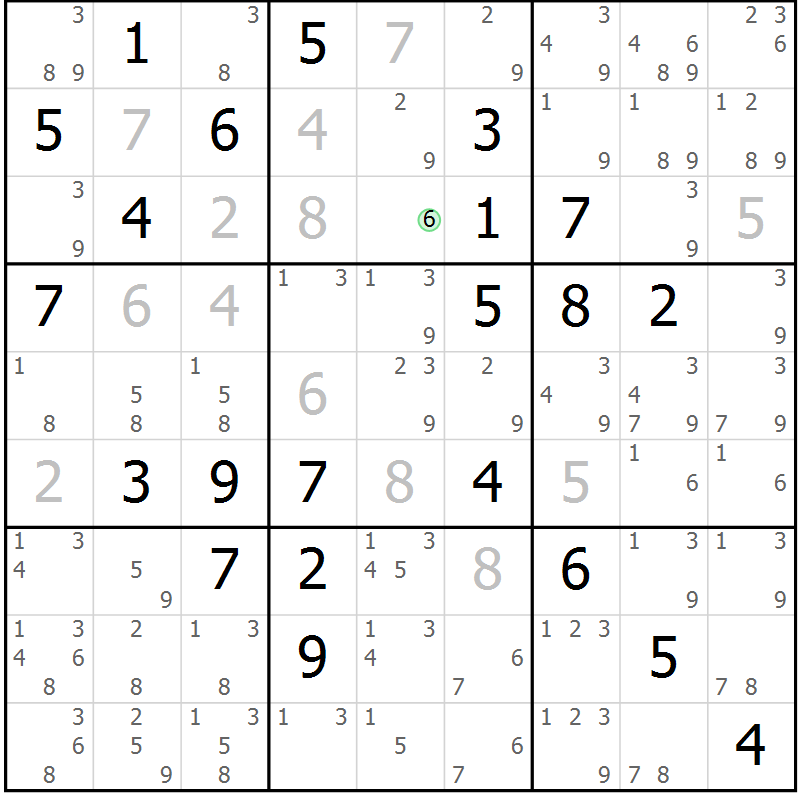 Position des candidats pour la solution de la Gr 80 page 83 du magazine de sudoku Maestro n° 094