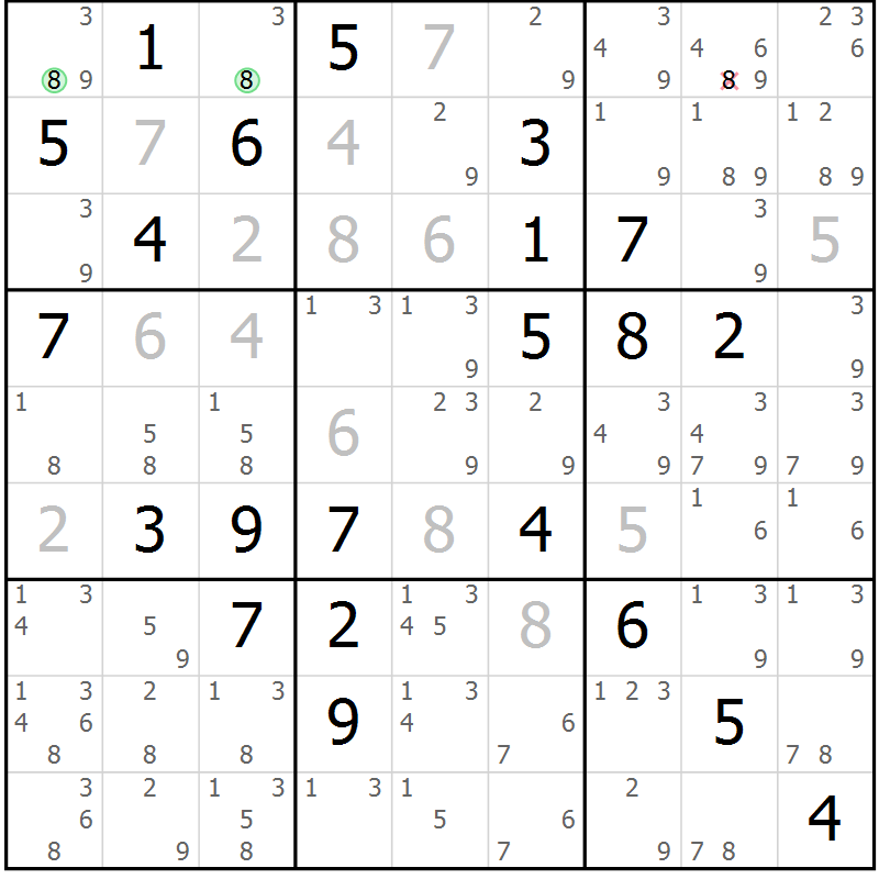 Position des candidats pour la solution de la Gr 80 page 83 du magazine de sudoku Maestro n° 094