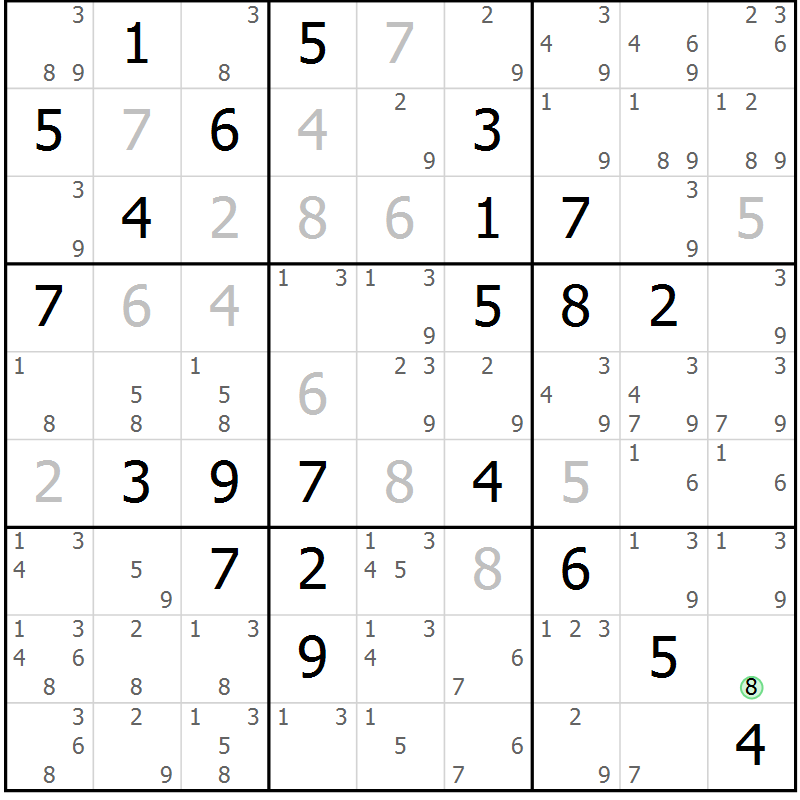 Position des candidats pour la solution de la Gr 80 page 83 du magazine de sudoku Maestro n° 094