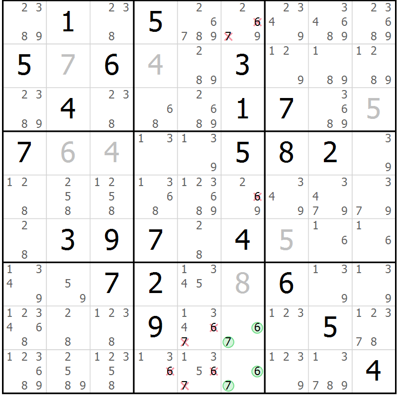 Position des candidats pour la solution de la Gr 80 page 83 du magazine de sudoku Maestro n° 094