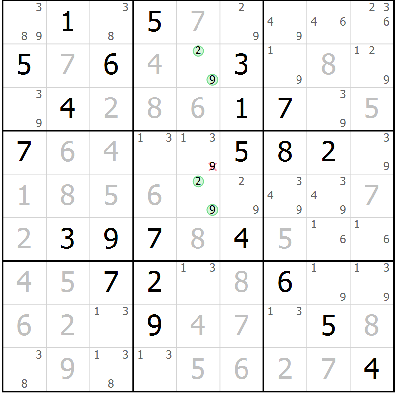 Position des candidats pour la solution de la Gr 80 page 83 du magazine de sudoku Maestro n° 094