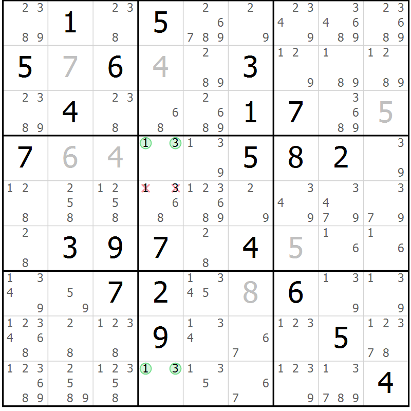 Position des candidats pour la solution de la Gr 80 page 83 du magazine de sudoku Maestro n° 094