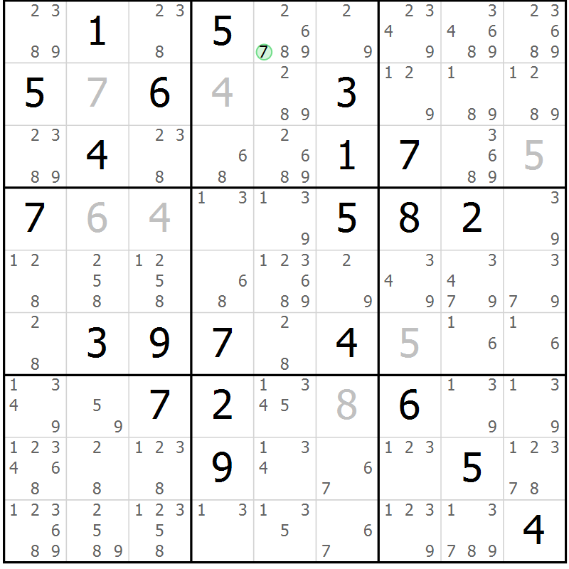 Position des candidats pour la solution de la Gr 80 page 83 du magazine de sudoku Maestro n° 094