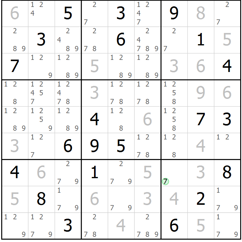 Position des candidats pour la solution de la Gr 81 page 84 du magazine de sudoku Maestro n° 094
