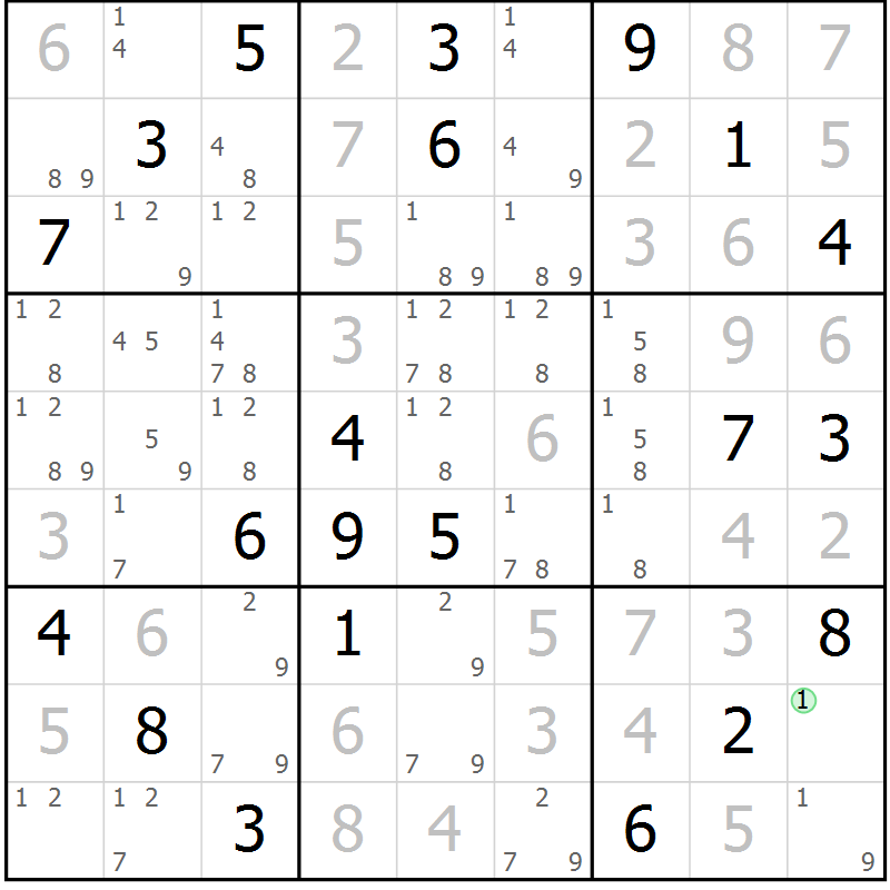 Position des candidats pour la solution de la Gr 81 page 84 du magazine de sudoku Maestro n° 094